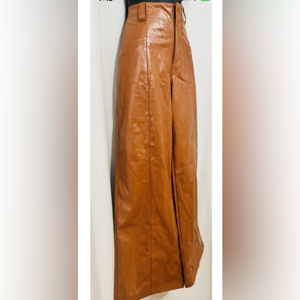 Free People Tan Faux Leather Wide Leg Pants Size 8 - Picture 9 of 16